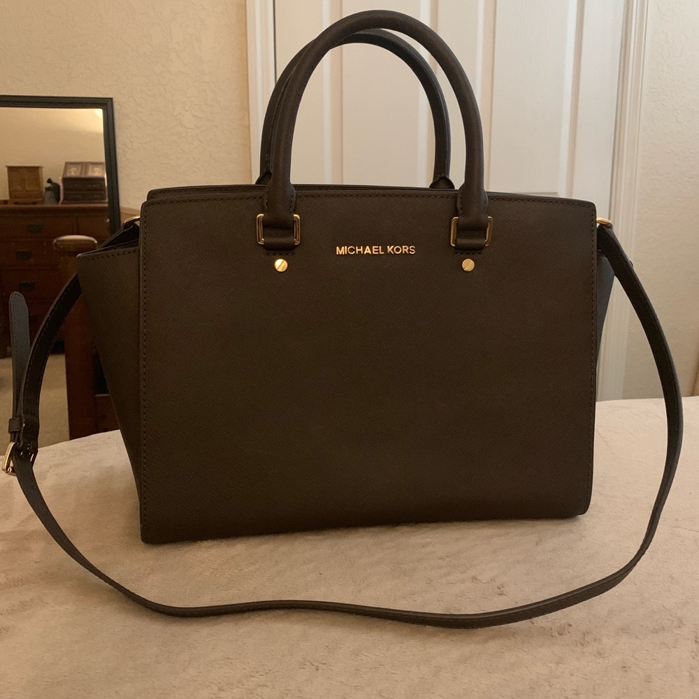 Michael Kors Selma Large Brown Leather Satchel